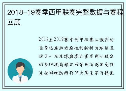 2018-19赛季西甲联赛完整数据与赛程回顾
